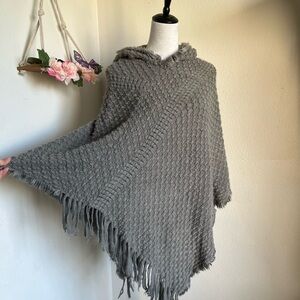 Gray Hooded Women's Sweater Poncho